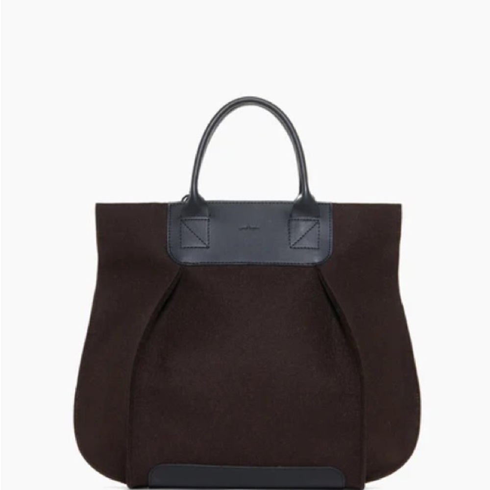 Gorgeous Espresso Wool Felt Tote with Black Leather Details
